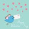 Flying bird with letter and hearts. Happy Valentin