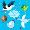 Flying Birds. Cartoon Vector Illustration.