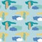 Flying birds, in a colorful seamless pattern design