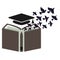 Flying birds from an open book. Information freedom. Free learning symbol. Graduate icon.