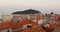 Flying birds over Dubrovnik old town in Croatia