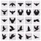 Flying black dove pigeon simple icons set