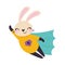 Flying Bunny Animal Superhero Dressed in Cape or Cloak Vector Illustration