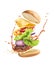 Flying burger on a white background