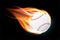 Flying and burning baseball ball on black background