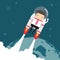 Flying businessman with jetpack