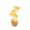 Flying chips on a white isolated background. Potatoes turn into chips. Creative photography