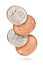 Flying coin stack with US cents isolated in white