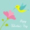 Flying colibri bird and heart flower. Cute cartoon character. Hummingbird. Blue background. Baby kids illustration collec