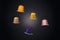 Flying colorful espresso coffee capsules