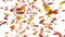 Flying colorful oak, sweet gum and maple leaves. Autumn, fall background. Isolated elements on white background. Slow motion