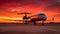 Flying commercial airplane taking off at sunset with blue sky generated by AI