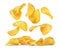 Flying crunchy potato chips isolated on white background