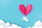 Flying Cupid - little angel. Love Pink Heart in paper cut style. Origami little boy - Cherub.Balloon flying. Happy