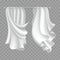 Flying curtains. Smooth chiffon cloths isolated on transparent background. Realistic silk material with folds smooth