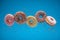 Flying donuts with colorful background
