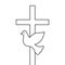 Flying dove and cross concept, blank outline and line art