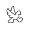 Flying dove with heart card line icon with editable stroke - pixel perfect outline symbol of romantic bird holding congratulation