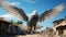 Flying dove, realistic and clear paws, blue sky background, 45 degree perspective shot realistic photography, Higher coherence.Gen