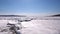 Flying a drone over a frozen river,water and ice on a frozen river