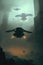flying drones patrolling a dark, polluted sky digital art poster AI generation