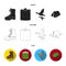 Flying ducks, flask, boots, tent..Hunting set collection icons in black,flat,outline style vector symbol stock