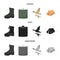 Flying ducks, flask, boots, tent..Hunting set collection icons in cartoon,black,monochrome style vector symbol stock