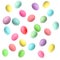 Flying easter eggs over white background