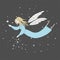 Flying fairy in night sky vector illustration. Hand drawn elements for your designs dress, poster, card, t-shirt