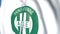 Flying flag with AS Saint Etienne football club logo, close-up. Editorial loopable 3D animation