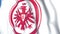 Flying flag with Eintracht Frankfurt football club logo, close-up. Editorial 3D rendering