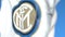 Flying flag with Inter Milan football club logo, close-up. Editorial 3D rendering