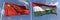 Flying flags of China and Hungary on high flagpoles. 3d rendering