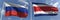 Flying flags of Russia and Costa Rica on high flagpoles. 3d rendering