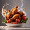 Flying food photography with fried chicken