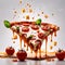 Flying food photography with slice of pizza, melting cheese dripping