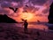 Flying Frigate birds being fed Fernando de Noronha, Brazil