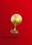 Flying golden football trophy cup on red background
