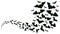 Flying halloween bats silhouettes. Bats flock flying wave, vampire flying winged spooky animals vector background