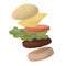 Flying hamburger illustration. tasty beefburger