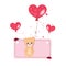 Flying heart balloon with teddy bear and ladybird background