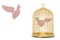 Flying heart and birdcage isolated on white background. 3D illustration