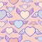 Flying hearts seamless pattern. Subtle pastel colours, flat design, vector illustration.