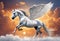 Flying horse with wings white pegasus. Generative AI