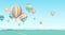 Flying hot air balloons in sky vector illustration. Floating aircrafts on horizon scenery. Aerial transportation
