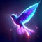 Flying hummingbird with glowing wings. Vector illustration in neon style. Generative AI