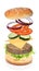 Flying ingredients of hamburger isolated