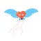 Flying kite-balloon in the shape of emoticon heart with wings on white background. Outdoor summer activity toy. Festival symbol