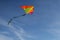 Flying a kite. Bright kite against the blue sky. Sunny day