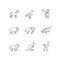 Flying and land animals pixel perfect linear icons set